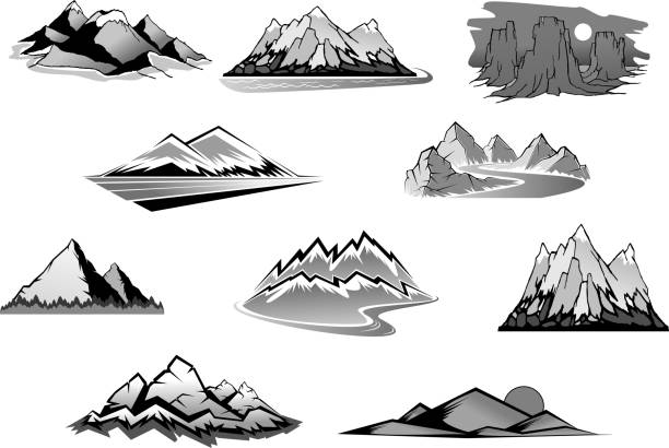 berg landschaft isoliert symbolsatz - european alps mountain mountain peak rock stock-grafiken, -clipart, -cartoons und -symbole