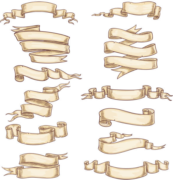 ikony wektorowe rolki papieru heraldycznego lub wstążki - banner ribbon scroll scroll shape stock illustrations