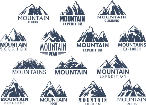 berg-tourismus und sport vektor-icons-set - european alps mountain mountain peak rock stock-grafiken, -clipart, -cartoons und -symbole