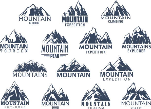 illustrazioni stock, clip art, cartoni animati e icone di tendenza di set icone vettoriali turismo montano e sport - european alps mountain mountain peak rock