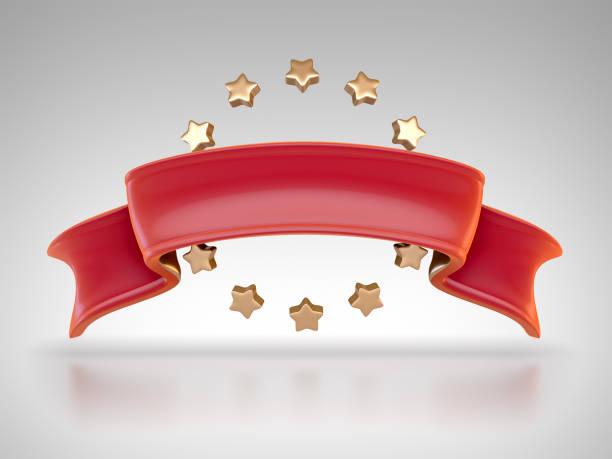 3d render of red ribbon with stars