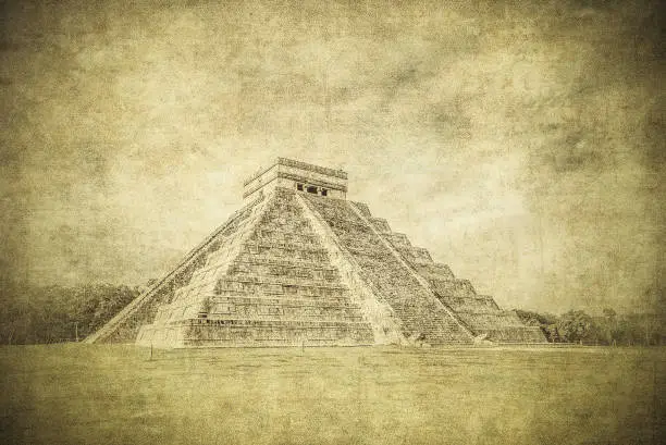Photo of Vintage image of El Castillo or Temple of Kukulkan pyramid, Chichen Itza, Yucatan, Mexico