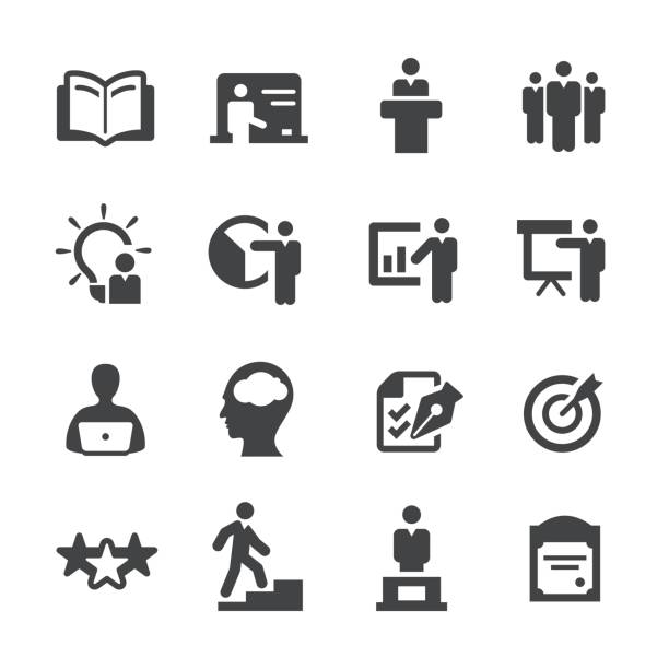 business training icons set - acme-serie - qualifikation stock-grafiken, -clipart, -cartoons und -symbole