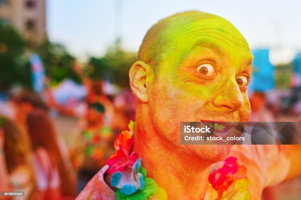 Funny Holi Man Portrait Stock Photo - Download Image Now - Adult, Adults  Only, Celebration - iStock