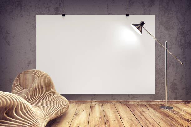 istock 3d render of modern interior mockup in minimalistic style with blank poster on the wall 841805902
