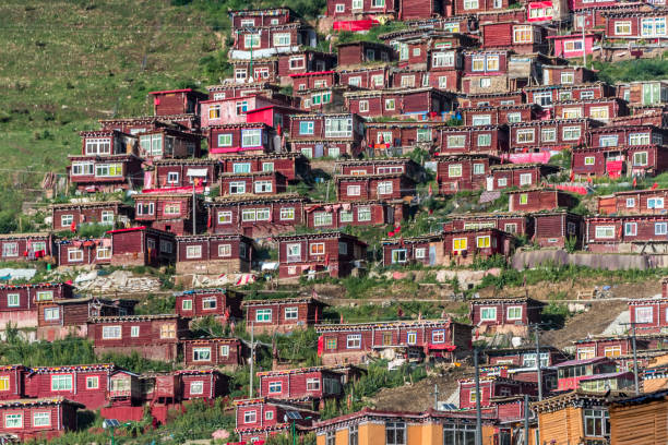 Lharong Monastery and the Monk houseson surrounded in Sertar, Tibet.  Lharong Monastery is a Tibetan Buddhist Institute at an elevation of about 4300 meters.