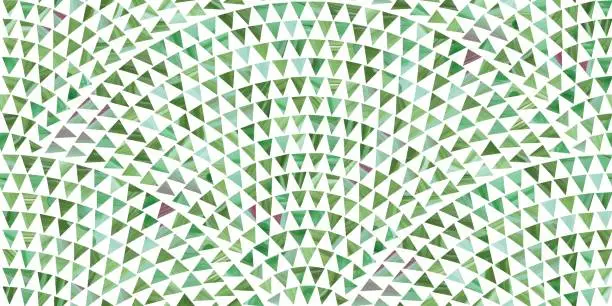 Vector illustration of Abstract vector wavy seamless geometrical pattern from small triangles  with green brush stroke  texture on a white background. Floor tile, wallpaper, wrapping paper, page fill in ceramic mosaic style