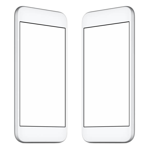 istock White smartphone mockup slightly rotated both sides with blank screen isolated on white background 841818560