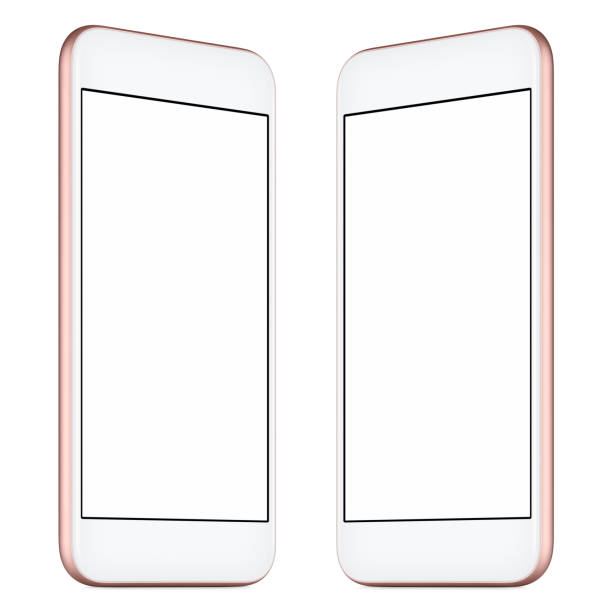 Pink smartphone mockup slightly rotated both sides with blank screen isolated on white background