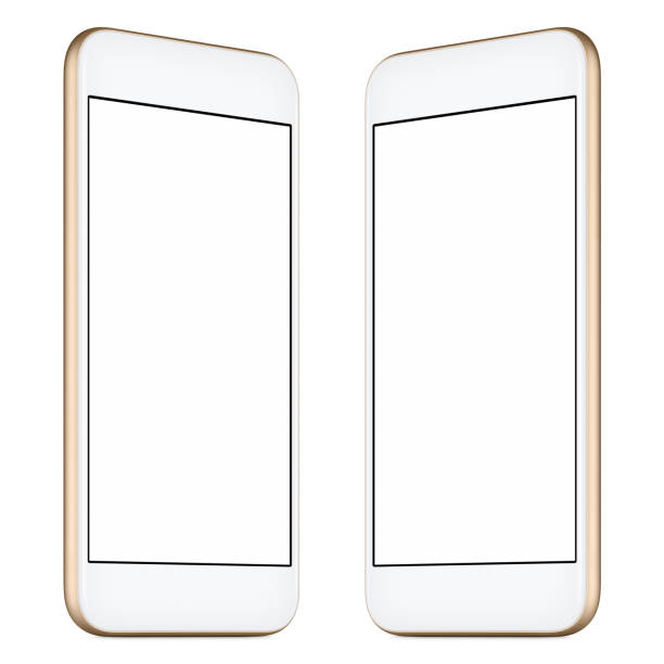istock Gold smartphone mock up slightly rotated both sides with blank screen isolated on white background 841818588