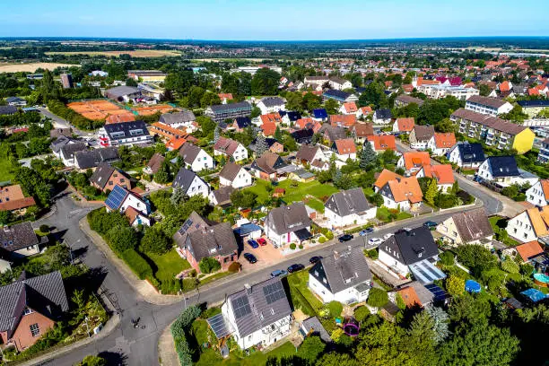 German suburb near Wolfsburg, aerial photo with the drone, single-family dwellings