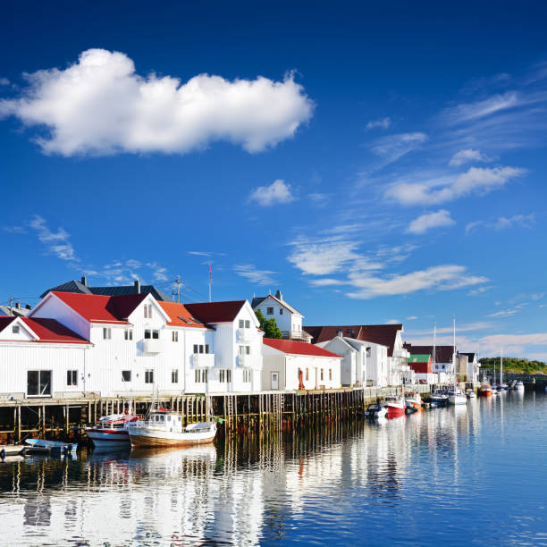 Henningsvær is a fishing village located on Lofoten islands, Norway. Composite photo