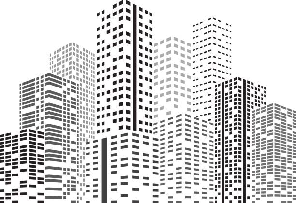 ilustrações de stock, clip art, desenhos animados e ícones de night skyscrapers city - level construction isolated on white nobody