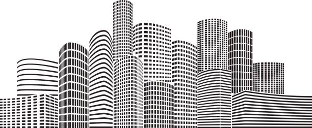 ilustrações de stock, clip art, desenhos animados e ícones de night skyscrapers city - level construction isolated on white nobody