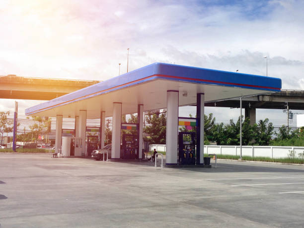 istock Gas fuel station with clouds blue sky and sunlight 841833302