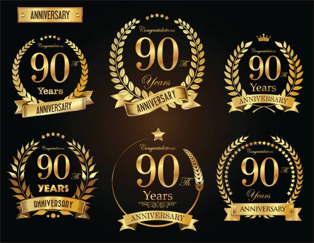 ilustrações de stock, clip art, desenhos animados e ícones de anniversary golden laurel wreath vector collection - 99
