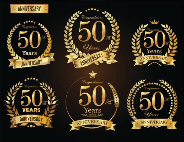 ilustrações de stock, clip art, desenhos animados e ícones de anniversary golden laurel wreath vector collection - 50