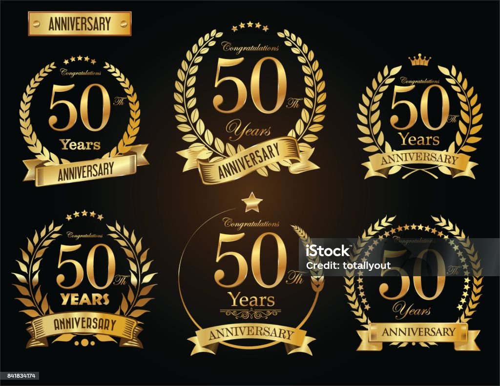 Anniversary golden laurel wreath vector collection 50-54 Years stock vector