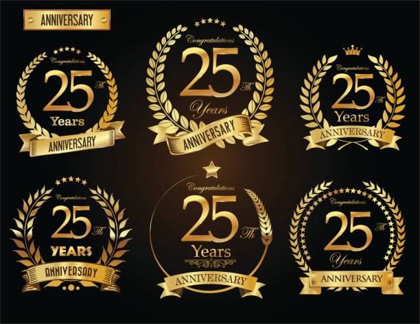 ilustrações de stock, clip art, desenhos animados e ícones de anniversary golden laurel wreath vector collection - 25