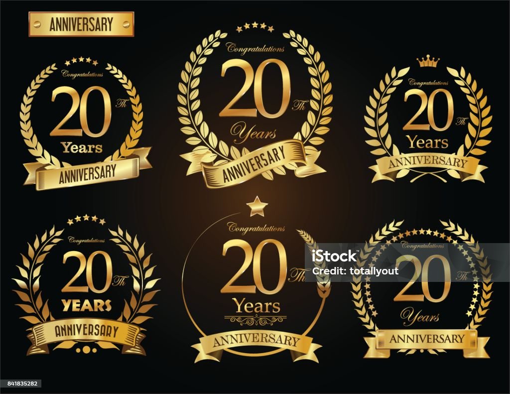 Anniversary golden laurel wreath vector collection 20-24 Years stock vector