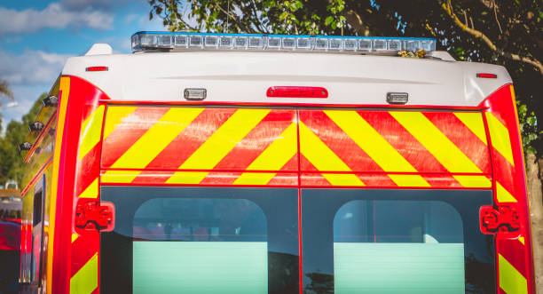 flashing light on a red ambulance firefighters