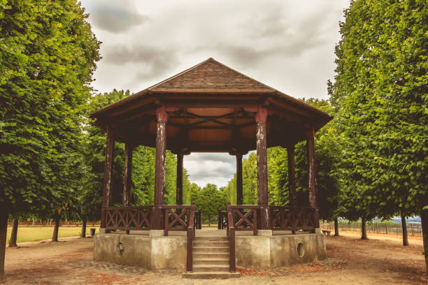istock authentic wooden music kiosk worn under a gray sky 841836260