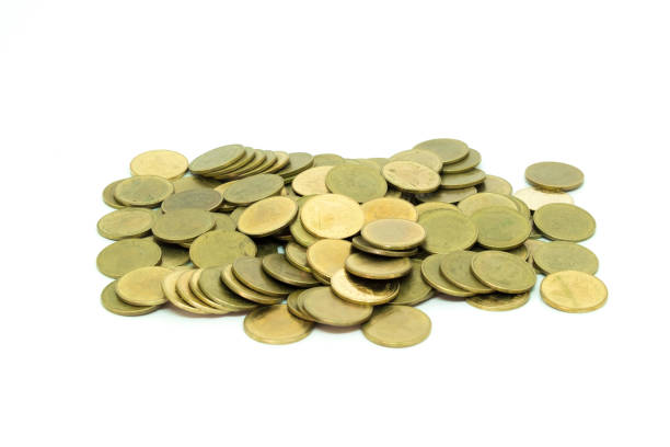 istock Coins golden isolated on white background and selective focus 841837288