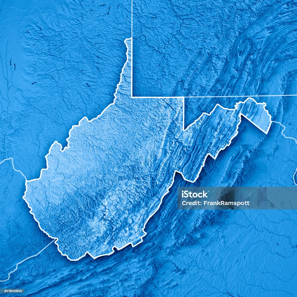 West Virginia State USA 3D Render Topographic Map Blue Border 3D Render of a Topographic Map of the State of West Virginia, USA.
All source data is in the public domain.
Boundaries Level 1: USGS, National Map, National Boundary Data.
https://viewer.nationalmap.gov/basic/#productSearch
Relief texture and Rivers: SRTM data courtesy of USGS. URL of source image: 
https://e4ftl01.cr.usgs.gov//MODV6_Dal_D/SRTM/SRTMGL1.003/2000.02.11/
Water texture: SRTM Water Body SWDB:
https://dds.cr.usgs.gov/srtm/version2_1/SWBD/ West Virginia - US State Stock Photo