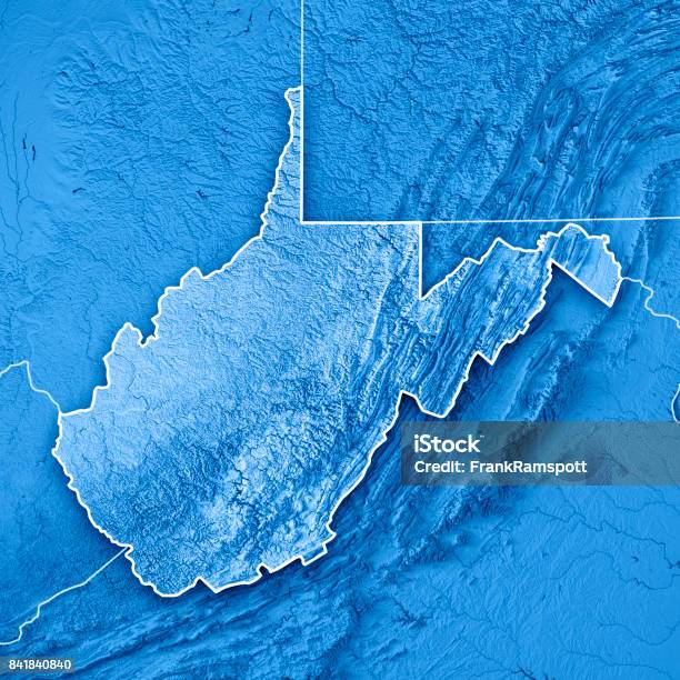 West Virginia State Usa 3d Render Topographic Map Blue Border Stock Photo - Download Image Now