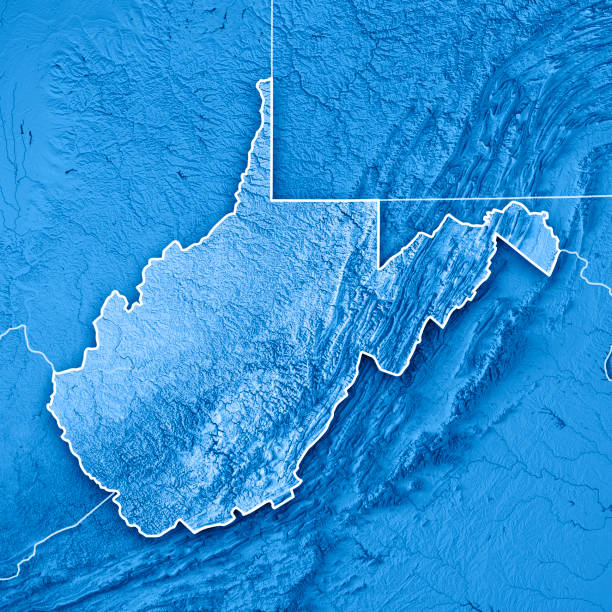 west virginia state usa 3d render topographic map blue border - west virginia map topography topographic map imagens e fotografias de stock