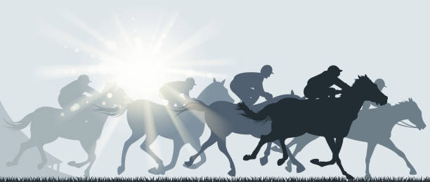 dzień wyścigów konnych - silhouette sport running track event stock illustrations