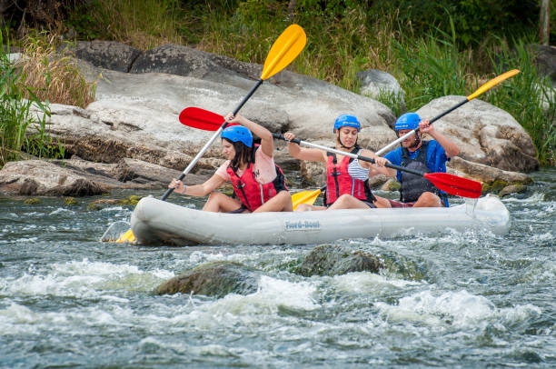 rafting is an extreme sport and recreation. - sports team sport rowing teamwork rafting imagens e fotografias de stock