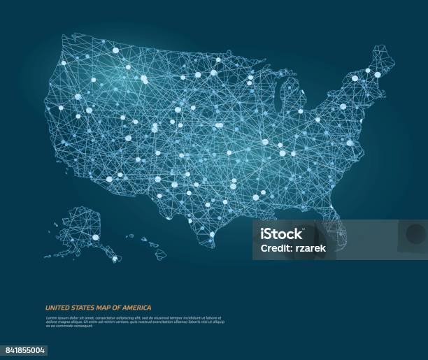 Carte Vectorielle De La Carte Des Étatsunis Damérique Avec Des Points Lumineux Vecteurs libres de droits et plus d'images vectorielles de États-Unis