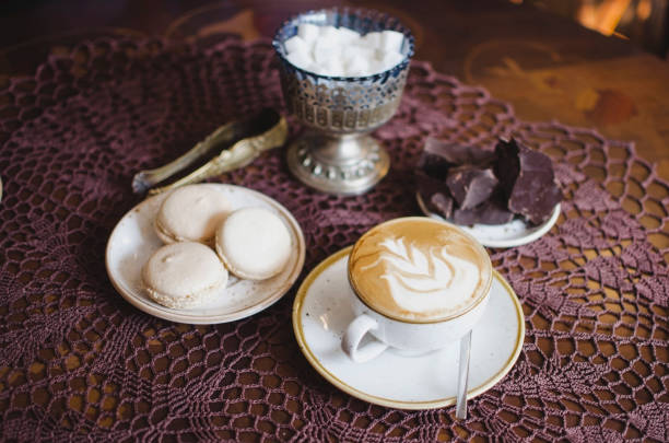 istock Coffee latte on the wooden retro table. Breakfast 841859724