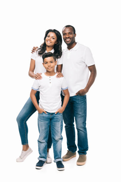 happy african american parents with son beautiful happy african american parents with son smiling at camera isolated on white the black womens expo stock pictures, royalty-free photos & images