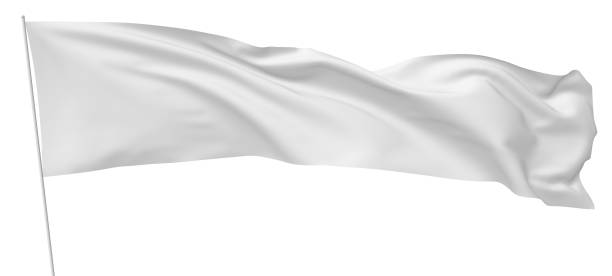 istock Long white flag on flagpole flying in wind. 841869412