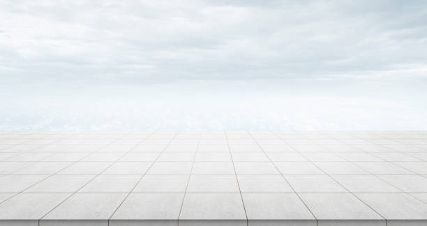 istock Empty concrete floor top with panoramic view under sunrise and morning blue bright sky for display or montage product 841884094