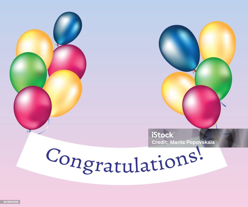aanpassen Jonge dame limiet Congratulations Banner With Balloons Stock Illustration - Download Image  Now - Abstract, Backgrounds, Banner - Sign - iStock