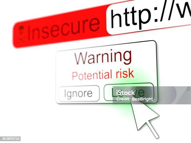 Mousepointer Clicking Leave Button On Insecure Website Popup Stock Photo - Download Image Now