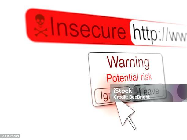 Mousepointer Clicking Ignore Button On Insecure Website Popup Stock Photo - Download Image Now