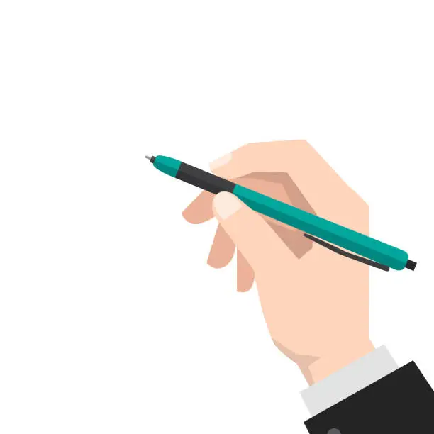 Vector illustration of hand holds the pen