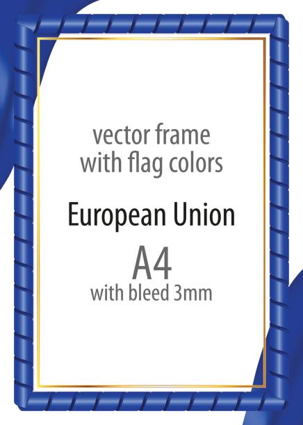 ilustrações, clipart, desenhos animados e ícones de quadro e a borda da fita com as cores da bandeira da união europeia - european union flag flag backgrounds star shape