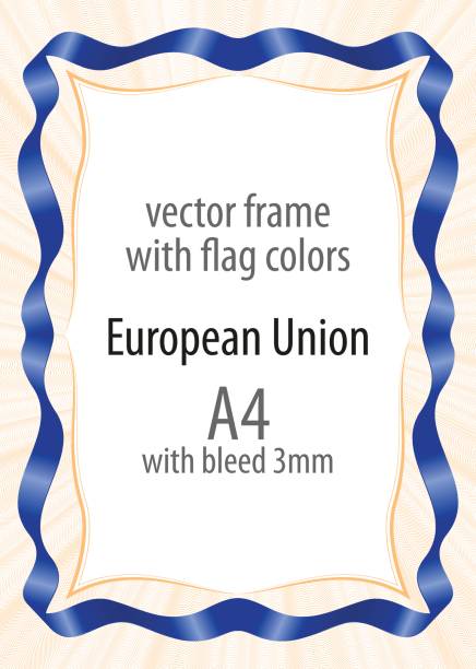 ilustrações, clipart, desenhos animados e ícones de quadro e a borda da fita com as cores da bandeira da união europeia - european union flag flag backgrounds star shape