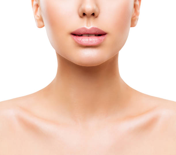 Lips, Woman Face Beauty, Mouth and Neck Skin Closeup, Women Skincare Lips, Woman Face Beauty, Mouth and Neck Skin Closeup, Women Skincare neck photos stock pictures, royalty-free photos & images