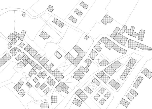 Imaginary cadastral map of territory with buildings and roads