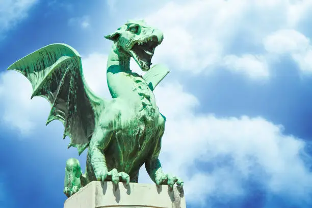 Ljubljana dragon on a dragon bridge: the symbol of the city and the nation