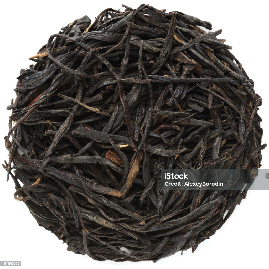 Purple Needle Yunnan black tea isolated Purple Needle Yunnan black tea isolated round shape Directly Above Stock Photo