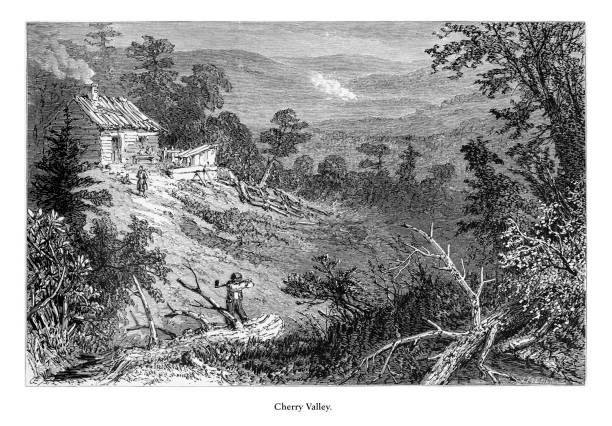 Cherry Valley, Delaware River Water Gap, Pennsylvania, United States, American Victorian Engraving, 1872 Very Rare, Beautifully Illustrated Antique Engraving of Cherry Valley Delaware River Water Gap, Pennsylvania, United States, American Victorian Engraving, 1872. Source: Original edition from my own archives. Copyright has expired on this artwork. Digitally restored. paradise pennsylvania stock illustrations