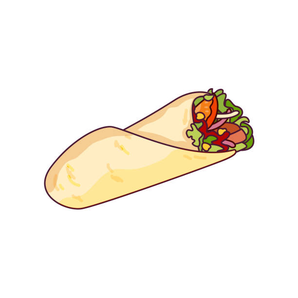 ilustraciones, imágenes clip art, dibujos animados e iconos de stock de vector de comida rápida roll, shawarma, ilustración de taco - turkey sandwich illustrations