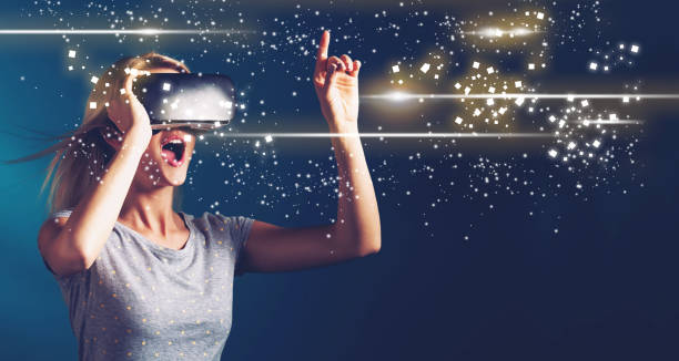 istock Digital Screen with young woman with VR 841923862